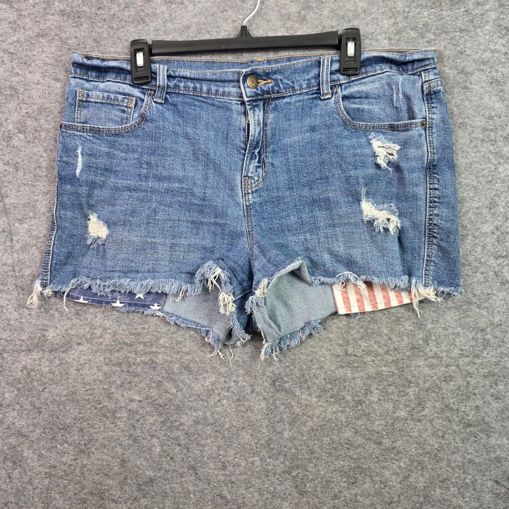 Old Navy Boyfriend Mid-Rise Americana Cutoff Denim Shorts Distressed Blue 14
